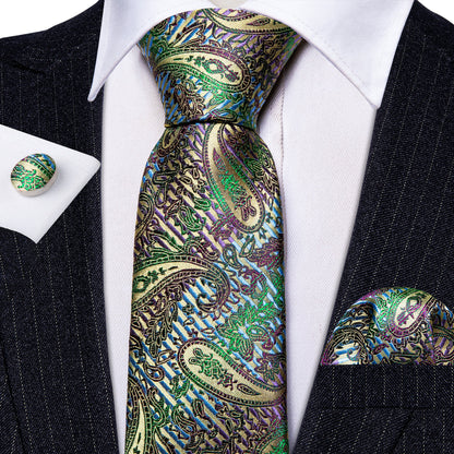 Colorful Paisley Silk Tie, Pocket Square and Cufflinks Set tie sets    - Sophisticated Gentlemen