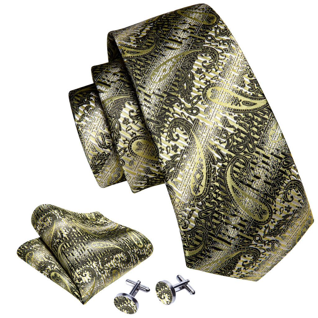 Black Silver Paisley Silk Tie, Pocket Square and Cufflinks Set tie sets    - Sophisticated Gentlemen