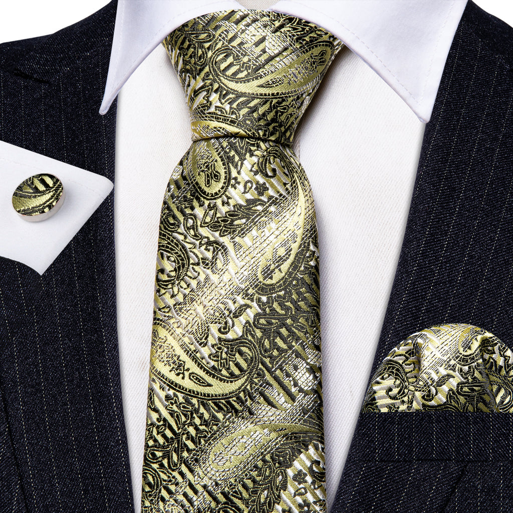 Black Silver Paisley Silk Tie, Pocket Square and Cufflinks Set tie sets    - Sophisticated Gentlemen