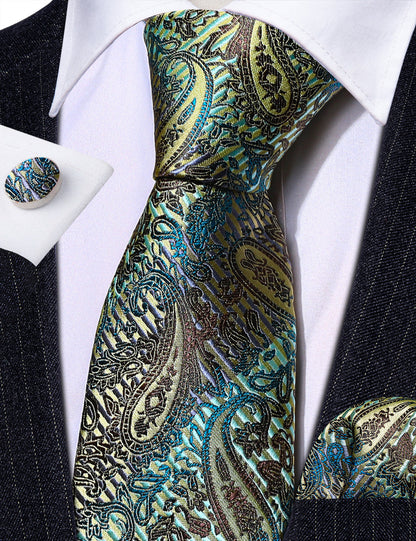 Black Gold Paisley Silk Tie, Pocket Square and Cufflinks Set tie sets    - Sophisticated Gentlemen