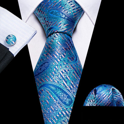 Blue Purple Paisley Silk Tie, Pocket Square and Cufflinks Set tie sets    - Sophisticated Gentlemen