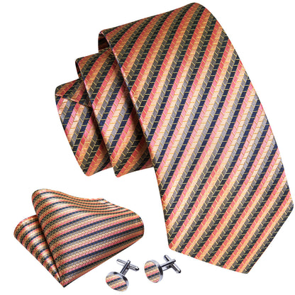 Colorful Striped Silk Tie, Pocket Square and Cufflinks Set tie sets    - Sophisticated Gentlemen