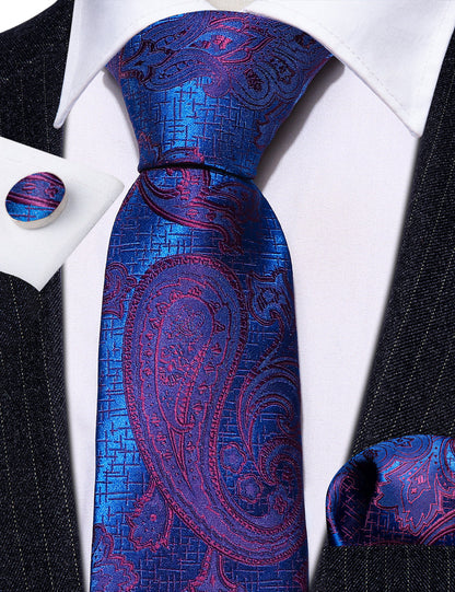 Blue Purple Paisley Silk Tie, Pocket Square and Cufflinks Set tie sets    - Sophisticated Gentlemen