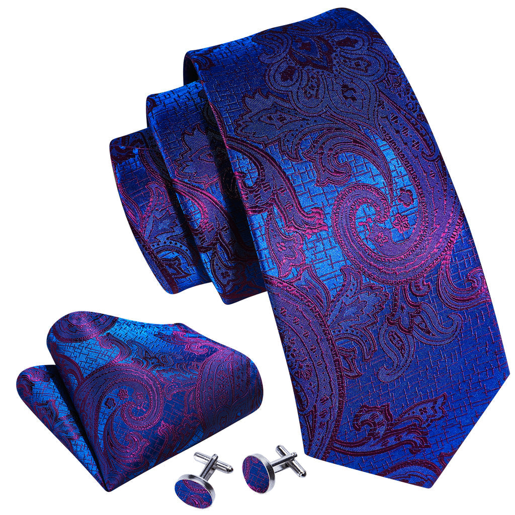 Blue Purple Paisley Silk Tie, Pocket Square and Cufflinks Set tie sets    - Sophisticated Gentlemen