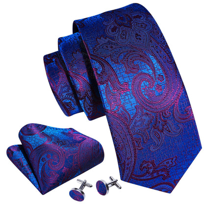 Blue Purple Paisley Silk Tie, Pocket Square and Cufflinks Set tie sets    - Sophisticated Gentlemen