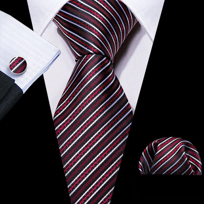 Black Red Classy Striped Silk Tie, Pocket Square and Cufflinks Set tie sets    - Sophisticated Gentlemen