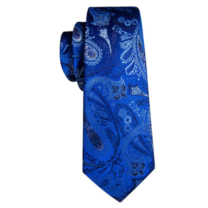 Blue White Paisley Silk Tie, Pocket Square and Cufflinks Set tie sets    - Sophisticated Gentlemen