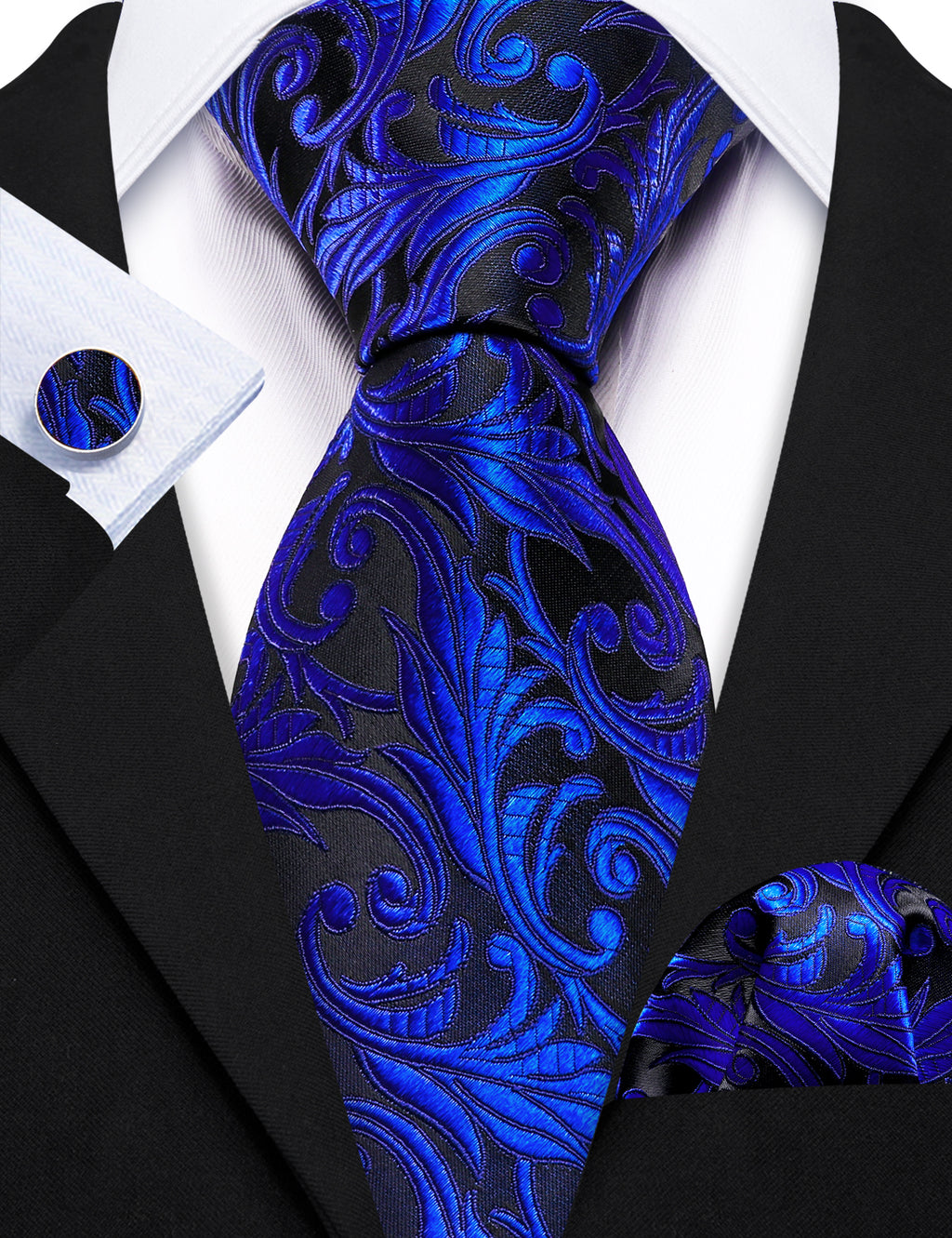 Cobalt Blue Paisley Tie, Pocket Square and Cufflinks Set tie sets    - Sophisticated Gentlemen