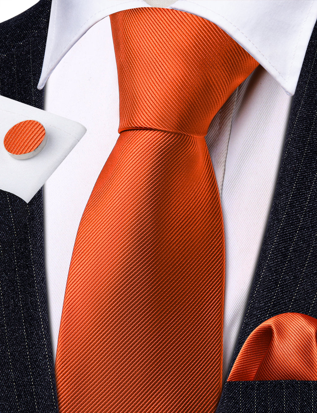 Dark Orange Solid Silk Tie, Pocket Square and Cufflinks Set tie sets    - Sophisticated Gentlemen