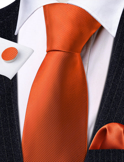 Dark Orange Solid Silk Tie, Pocket Square and Cufflinks Set tie sets    - Sophisticated Gentlemen