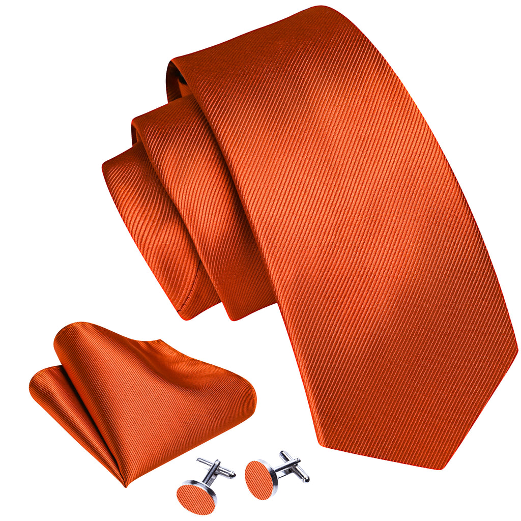 Dark Orange Solid Silk Tie, Pocket Square and Cufflinks Set tie sets    - Sophisticated Gentlemen