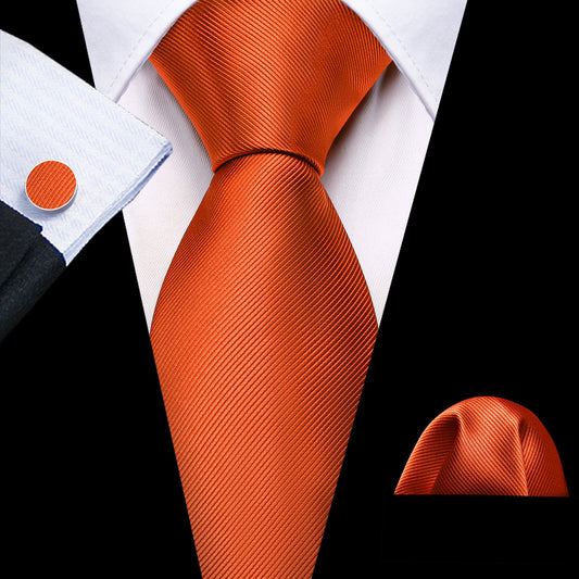 Dark Orange Solid Silk Tie, Pocket Square and Cufflinks Set tie sets    - Sophisticated Gentlemen