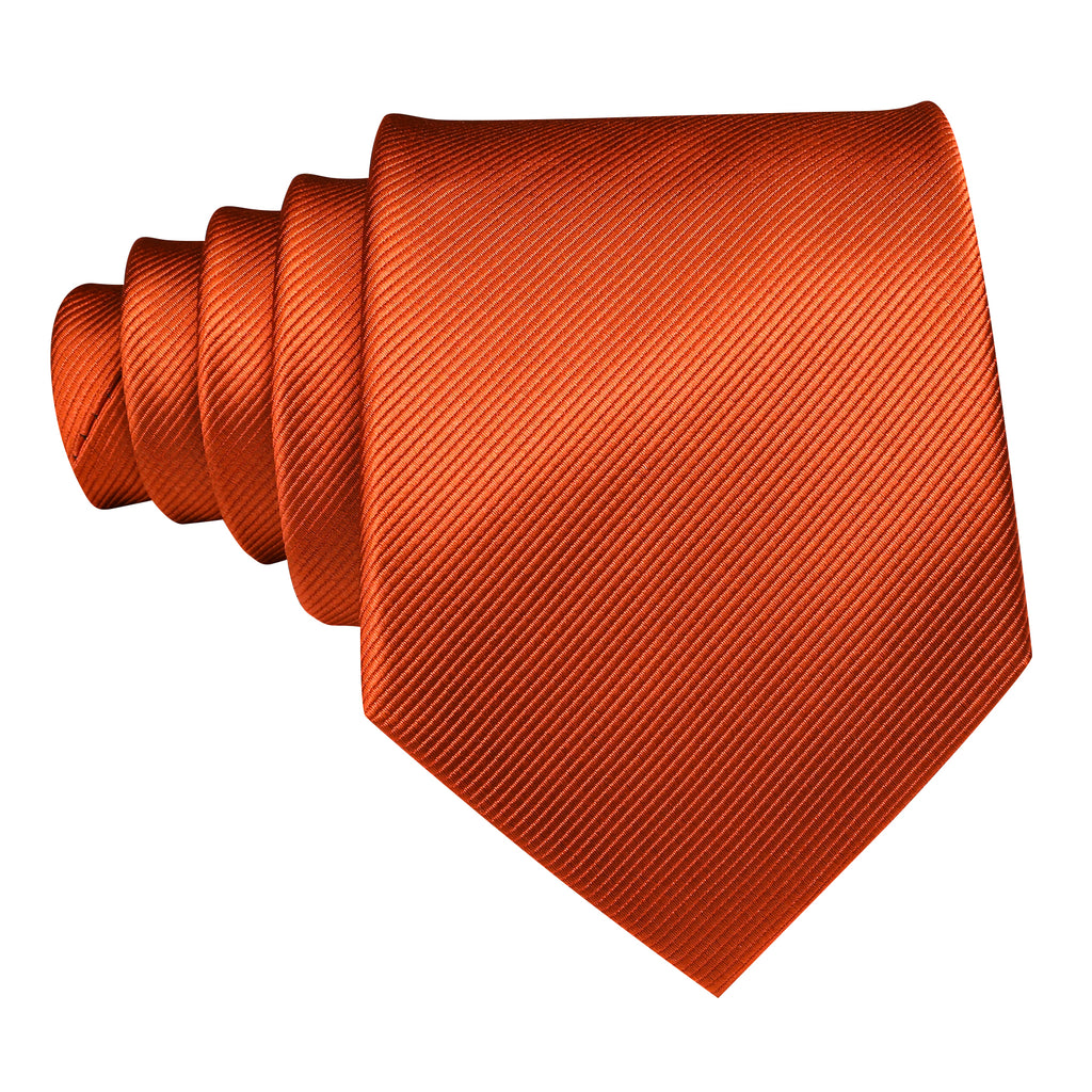 Dark Orange Solid Silk Tie, Pocket Square and Cufflinks Set tie sets    - Sophisticated Gentlemen