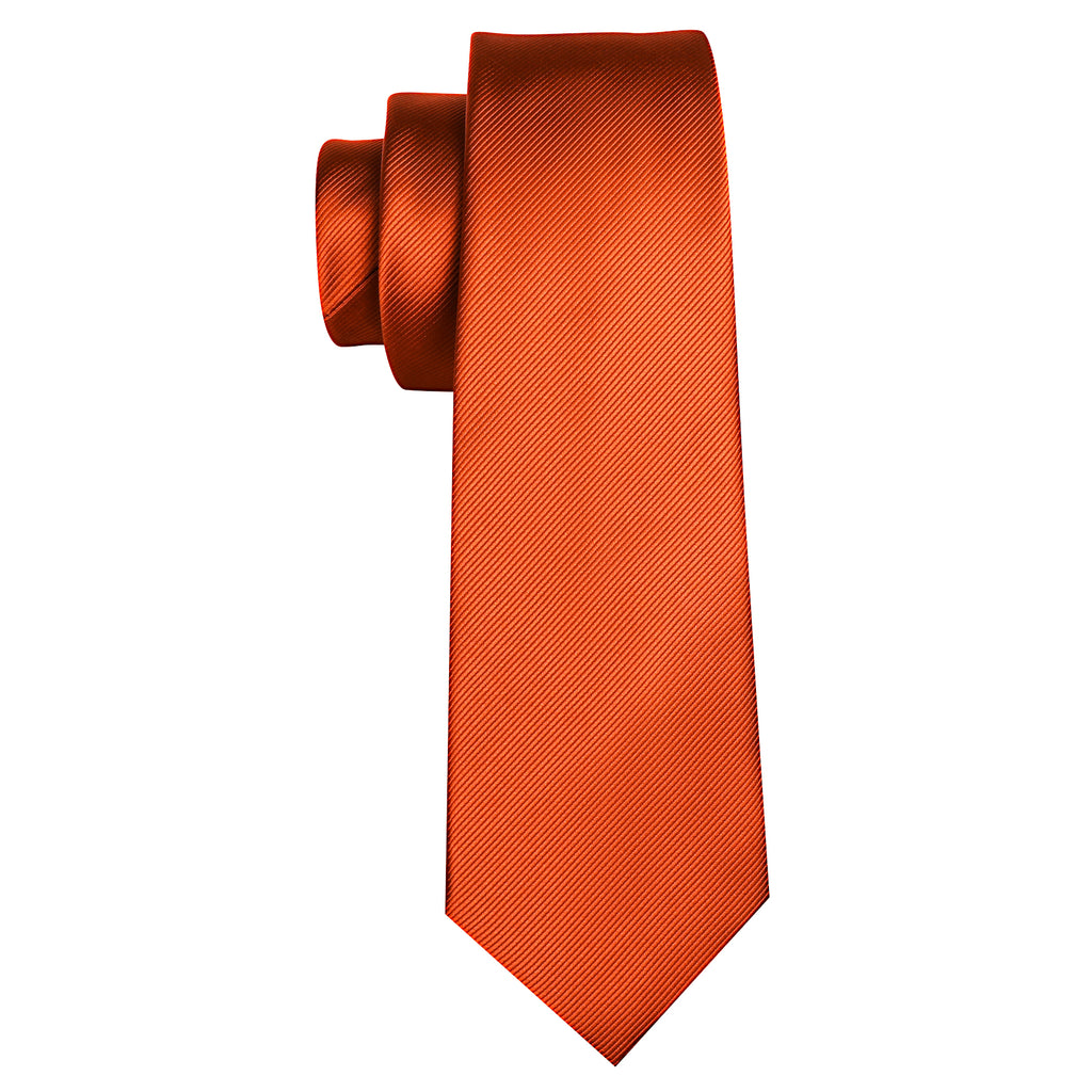 Dark Orange Solid Silk Tie, Pocket Square and Cufflinks Set tie sets    - Sophisticated Gentlemen