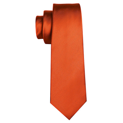 Dark Orange Solid Silk Tie, Pocket Square and Cufflinks Set tie sets    - Sophisticated Gentlemen