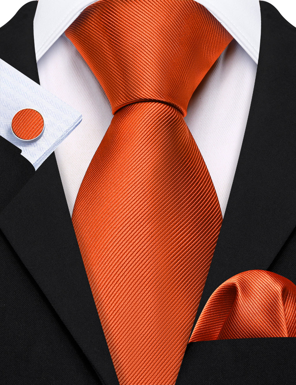 Dark Orange Solid Silk Tie, Pocket Square and Cufflinks Set tie sets    - Sophisticated Gentlemen