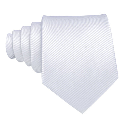 White Solid Silk Tie, Pocket Square and Cufflinks Set tie sets    - Sophisticated Gentlemen