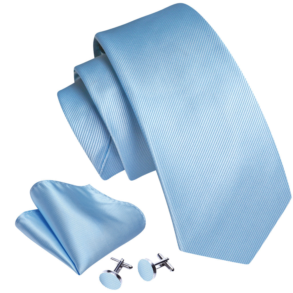 Pale Blue Solid Silk Tie, Pocket Square and Cufflinks Set tie sets    - Sophisticated Gentlemen
