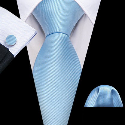 Pale Blue Solid Silk Tie, Pocket Square and Cufflinks Set tie sets    - Sophisticated Gentlemen