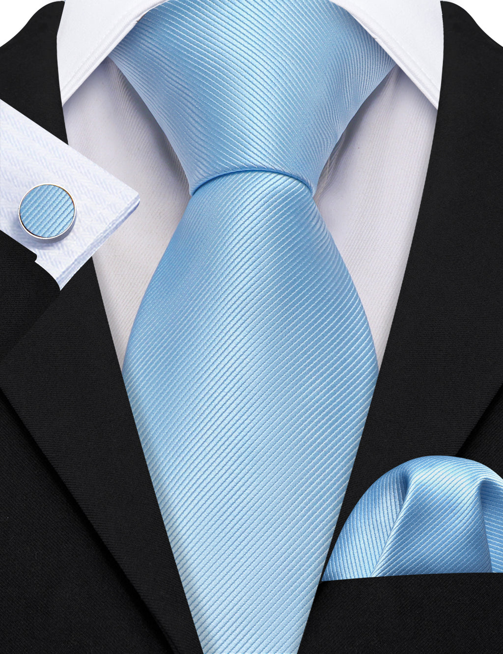 Pale Blue Solid Silk Tie, Pocket Square and Cufflinks Set tie sets    - Sophisticated Gentlemen