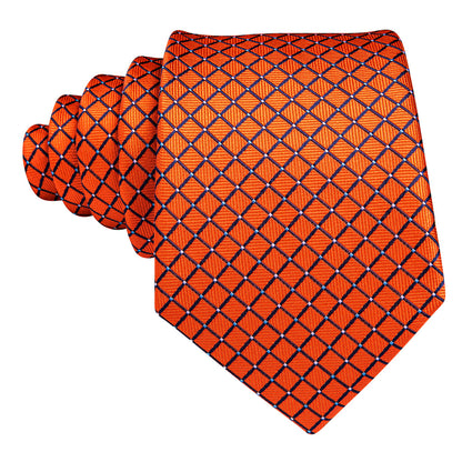 Orange Plaid Silk Tie, Pocket Square and Cufflinks Set tie sets    - Sophisticated Gentlemen