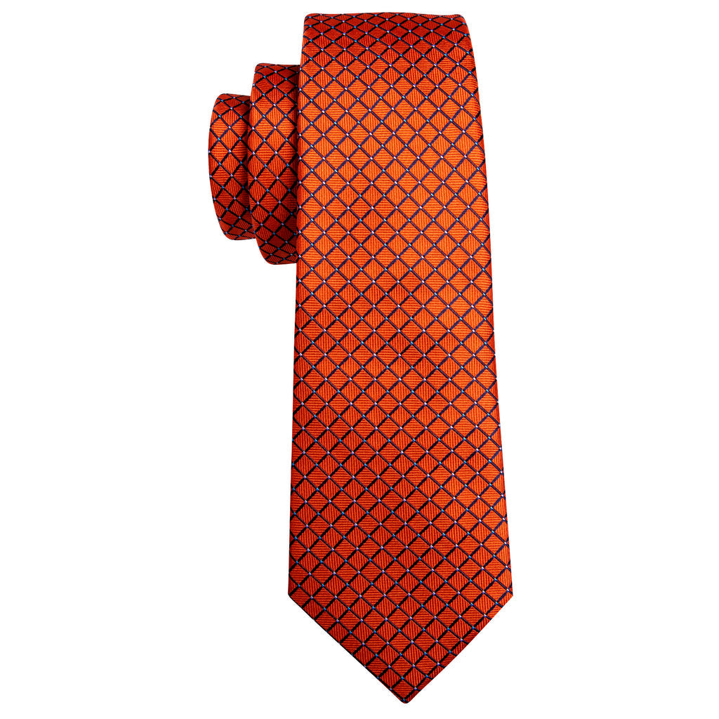 Orange Plaid Silk Tie, Pocket Square and Cufflinks Set tie sets    - Sophisticated Gentlemen