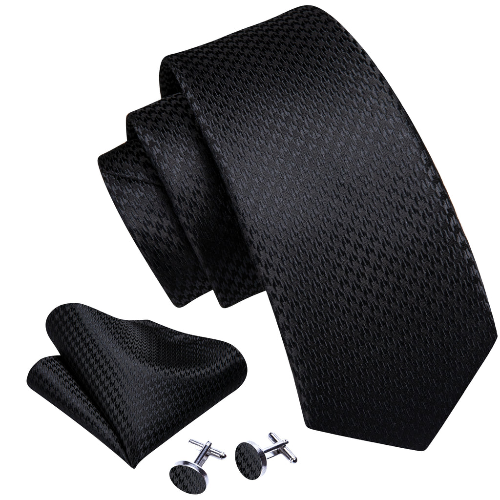 Black Jacquard Solid Silk Tie, Pocket Square and Cufflinks Set tie sets    - Sophisticated Gentlemen