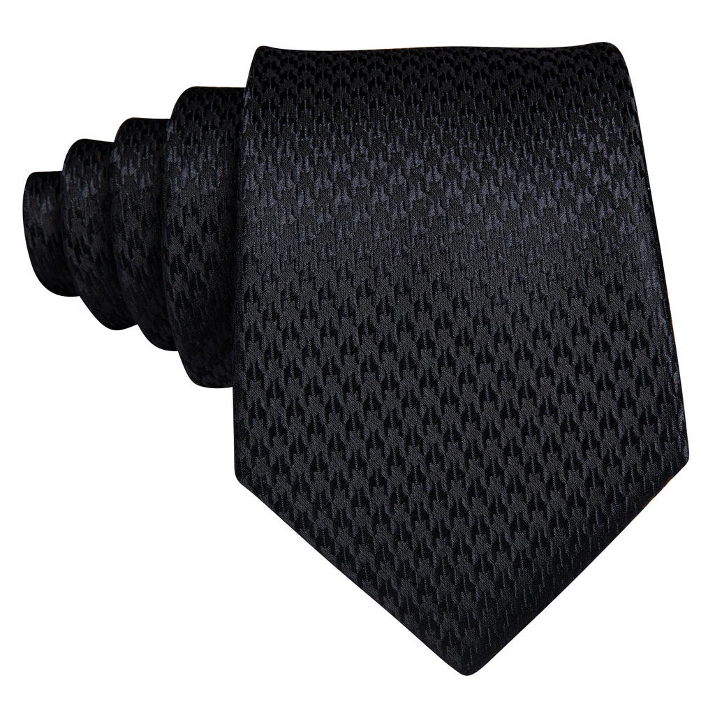 Black Jacquard Solid Silk Tie, Pocket Square and Cufflinks Set tie sets    - Sophisticated Gentlemen