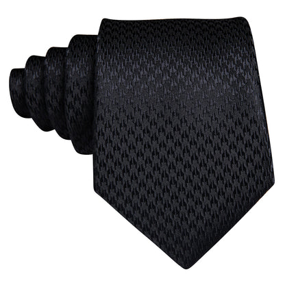 Black Jacquard Solid Silk Tie, Pocket Square and Cufflinks Set tie sets    - Sophisticated Gentlemen