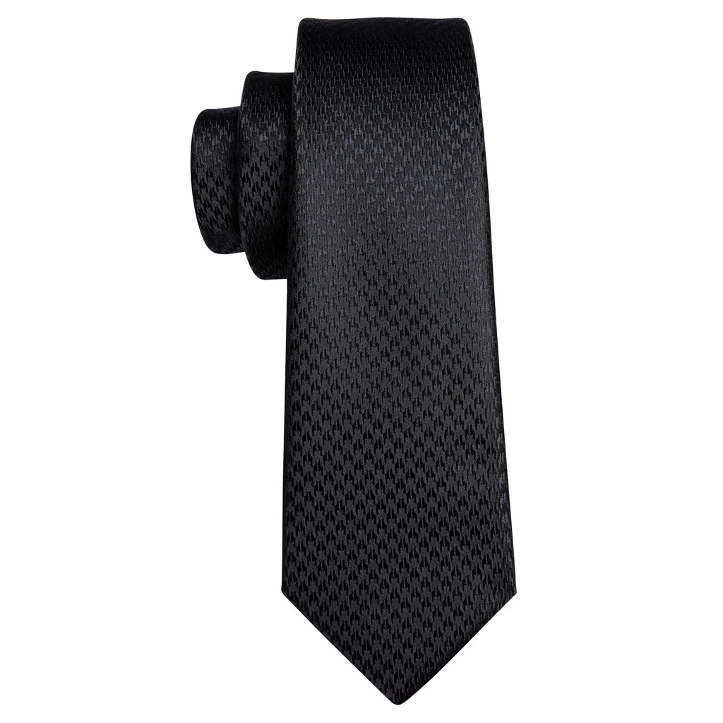 Black Jacquard Solid Silk Tie, Pocket Square and Cufflinks Set tie sets    - Sophisticated Gentlemen