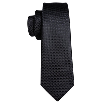 Black Jacquard Solid Silk Tie, Pocket Square and Cufflinks Set tie sets    - Sophisticated Gentlemen