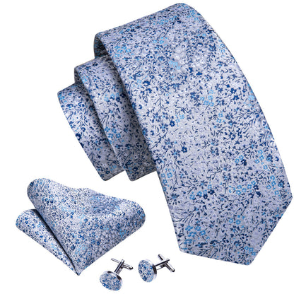 Light Blue Floral Silk Tie, Pocket Square and Cufflinks Set tie sets    - Sophisticated Gentlemen