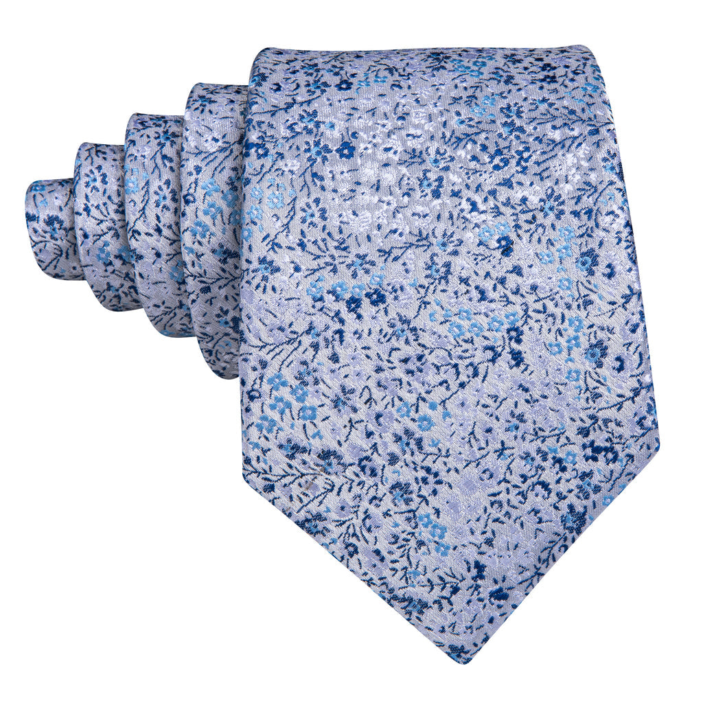Light Blue Floral Silk Tie, Pocket Square and Cufflinks Set tie sets    - Sophisticated Gentlemen
