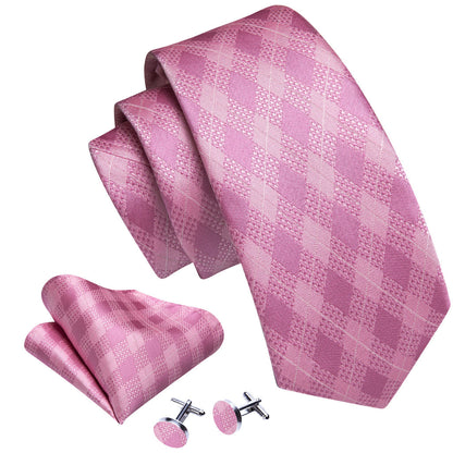 Pink Plaid Silk Tie, Pocket Square and Cufflinks Set tie sets    - Sophisticated Gentlemen