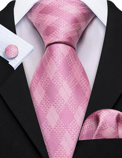 Pink Plaid Silk Tie, Pocket Square and Cufflinks Set tie sets    - Sophisticated Gentlemen