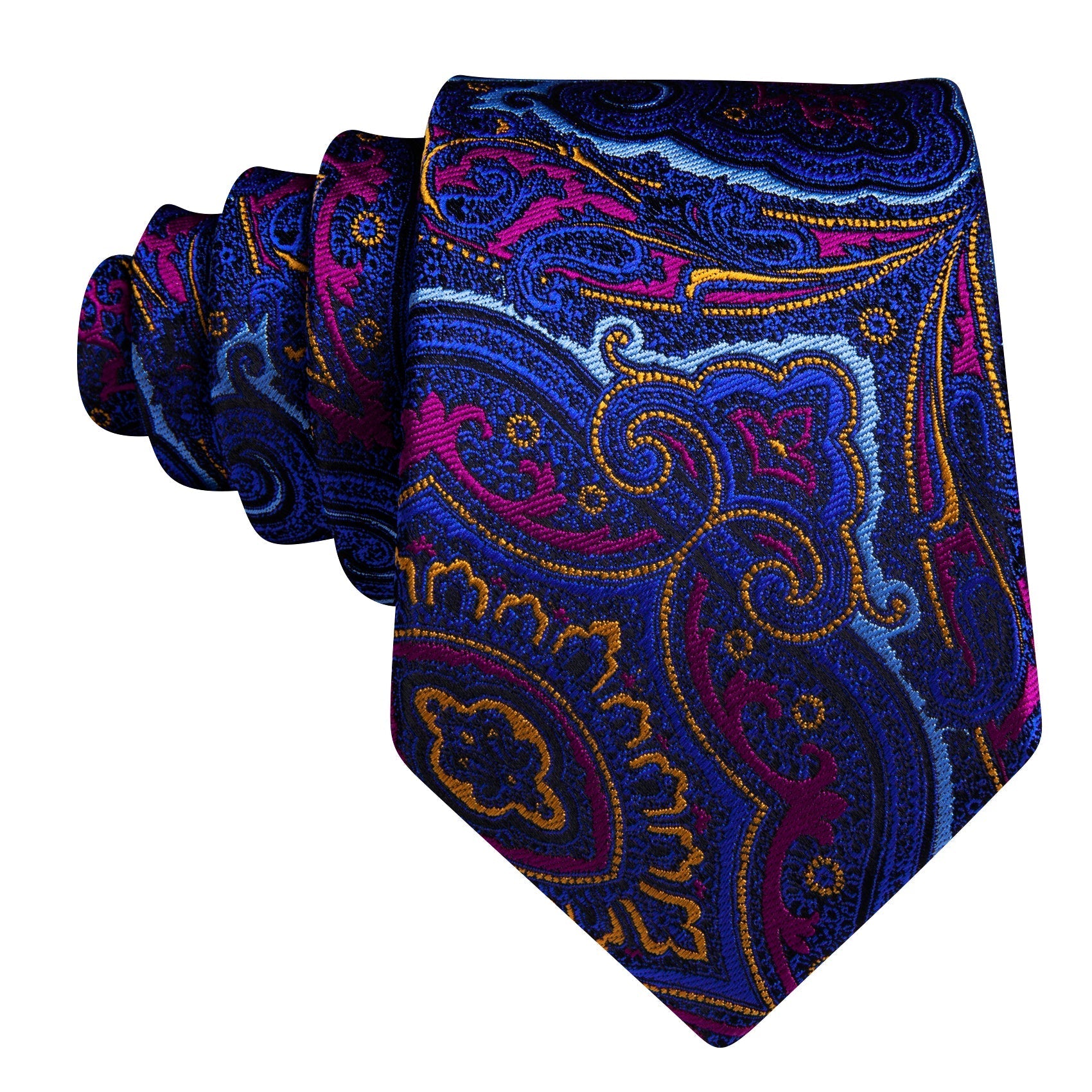 Blue, Orange and Pink Paisley Silk Tie, Pocket Square and Cufflinks tie sets    - Sophisticated Gentlemen