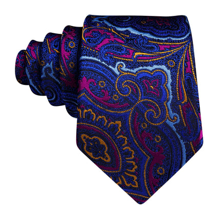Blue, Orange and Pink Paisley Silk Tie, Pocket Square and Cufflinks tie sets    - Sophisticated Gentlemen