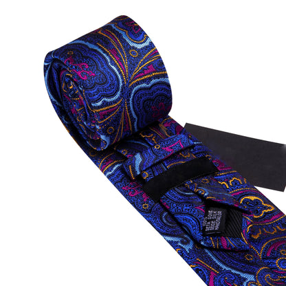 Blue, Orange and Pink Paisley Silk Tie, Pocket Square and Cufflinks tie sets    - Sophisticated Gentlemen