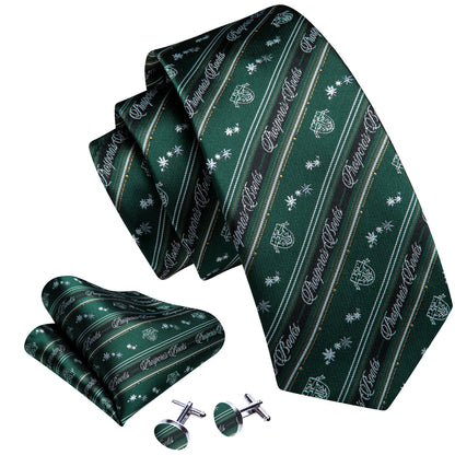 Dark Green Floral Striped Silk Tie, Pocket Square and Cufflinks Set tie sets    - Sophisticated Gentlemen