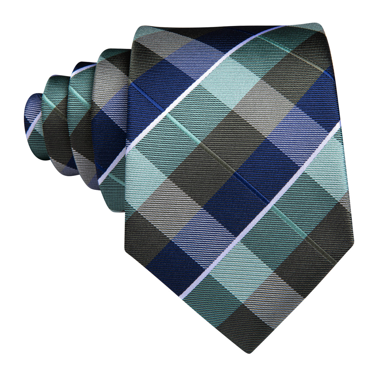 Blue Green Novetly Plaid Tie, Pocket Square and Cufflinks Set tie sets    - Sophisticated Gentlemen