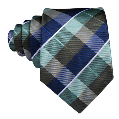 Blue Green Novetly Plaid Tie, Pocket Square and Cufflinks Set tie sets    - Sophisticated Gentlemen