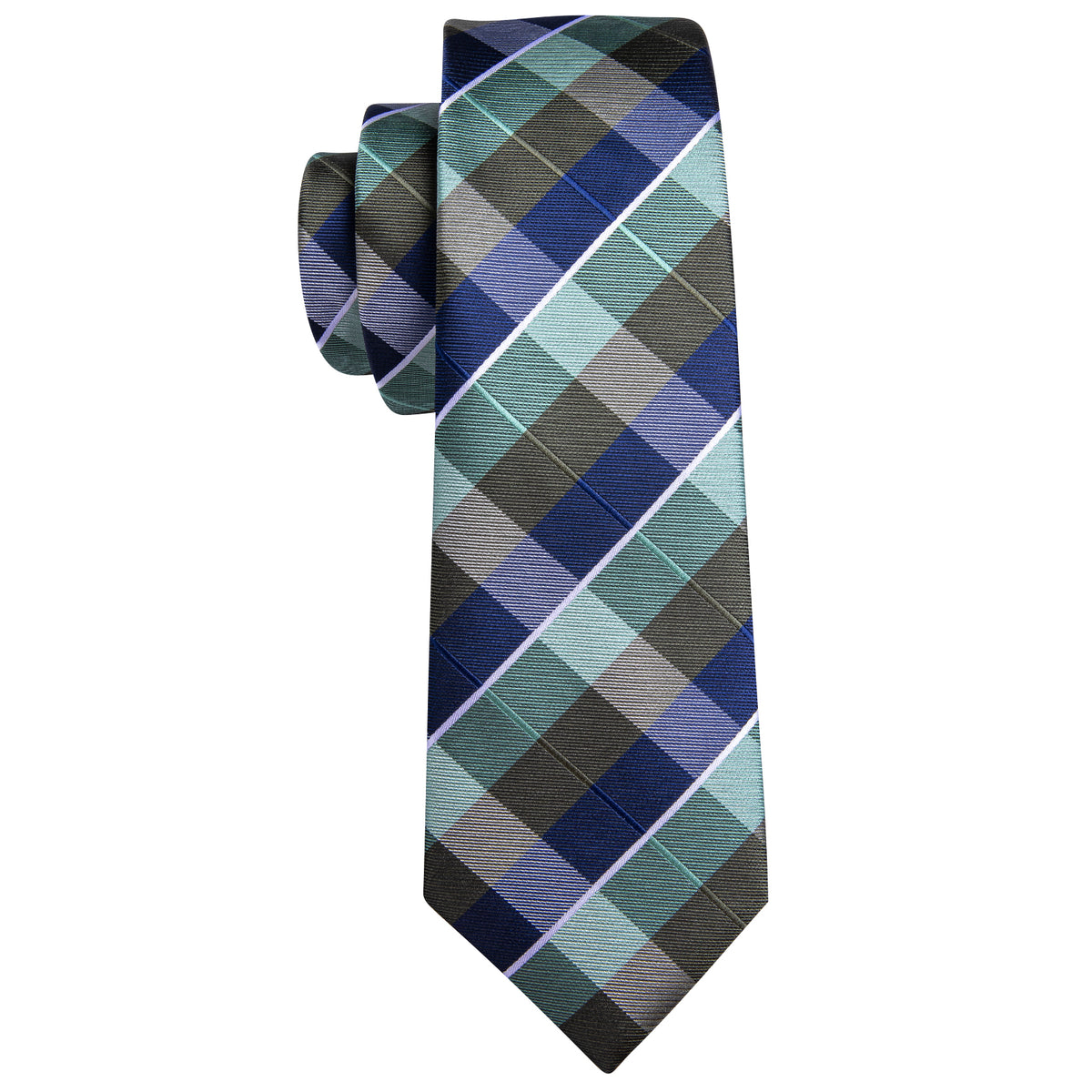 Blue Green Novetly Plaid Tie, Pocket Square and Cufflinks Set tie sets    - Sophisticated Gentlemen