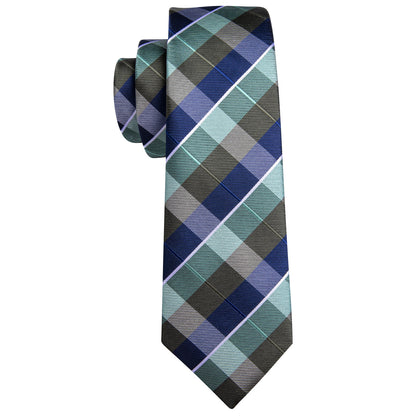 Blue Green Novetly Plaid Tie, Pocket Square and Cufflinks Set tie sets    - Sophisticated Gentlemen