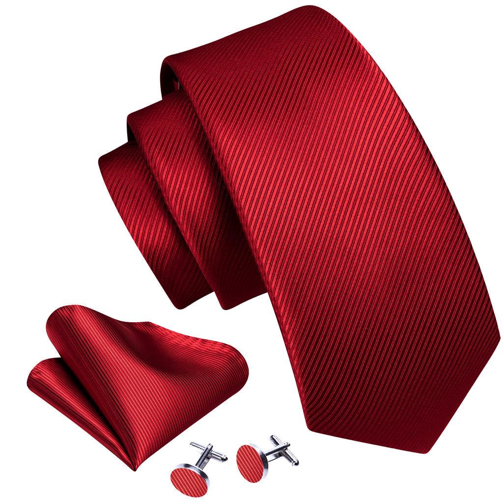 Red Solid Silk Tie, Pocket Square and Cufflinks Set tie sets    - Sophisticated Gentlemen