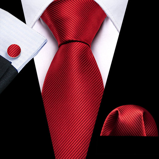 Red Solid Silk Tie, Pocket Square and Cufflinks Set tie sets    - Sophisticated Gentlemen