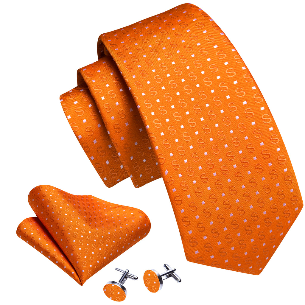 Orange White Floral Silk Tie, Pocket Square and Cufflinks Set tie sets    - Sophisticated Gentlemen