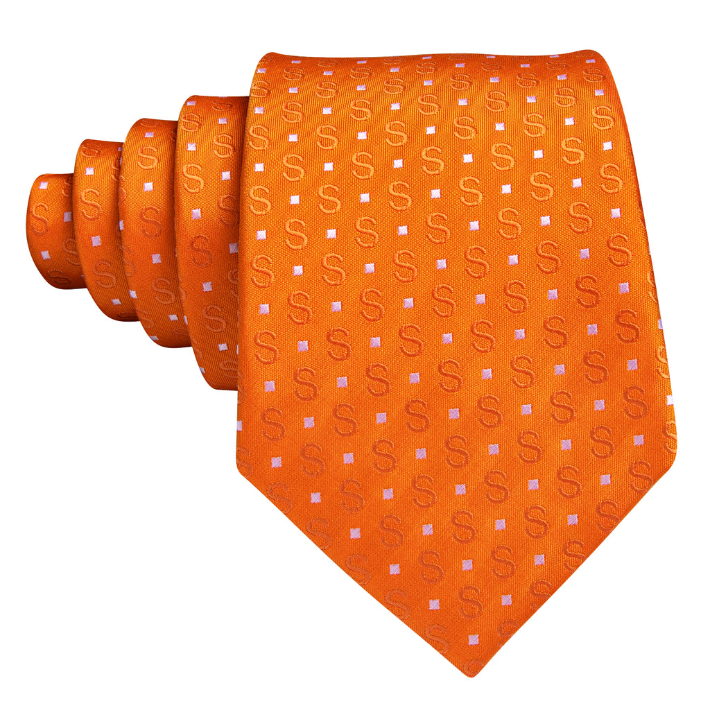 Orange White Floral Silk Tie, Pocket Square and Cufflinks Set tie sets    - Sophisticated Gentlemen
