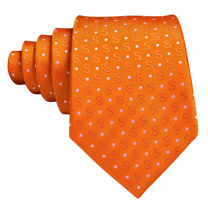 Orange White Floral Silk Tie, Pocket Square and Cufflinks Set tie sets    - Sophisticated Gentlemen