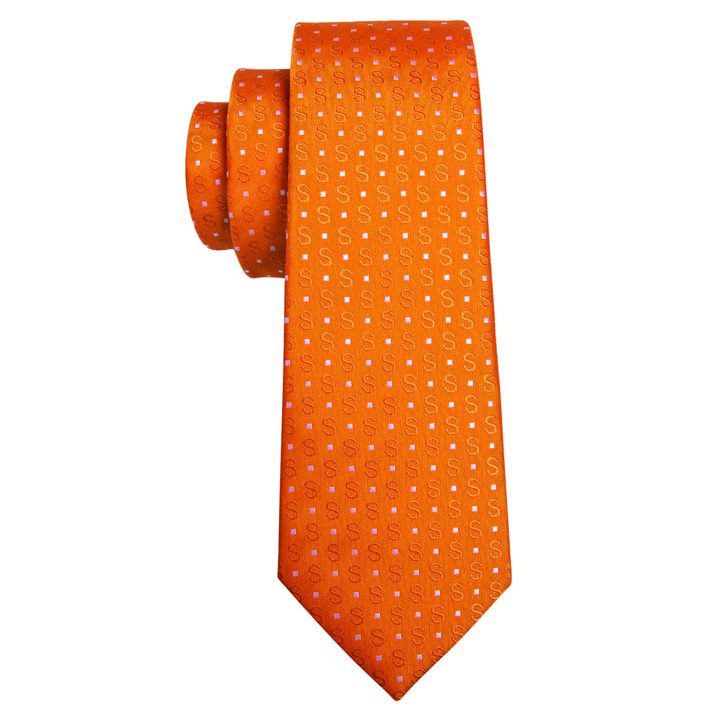 Orange White Floral Silk Tie, Pocket Square and Cufflinks Set tie sets    - Sophisticated Gentlemen