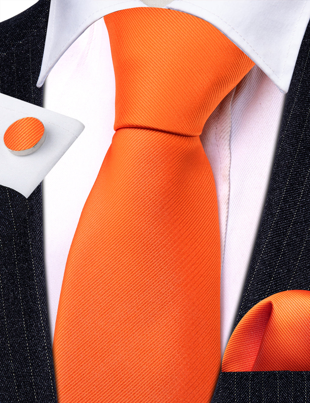 Orange Woven Solid Silk Tie, Pocket Square and Cufflinks Set tie sets    - Sophisticated Gentlemen